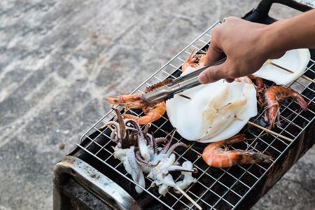 grill seafood on stoveの写真素材