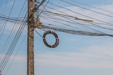 electric pole with blue sky,の写真素材