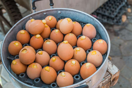 steam egg in potの写真素材