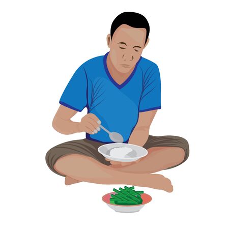 One man eating rice vector designのイラスト素材