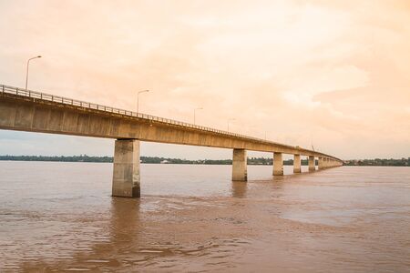 Thai-Laos Friendship Bridge at Mukdahan Province, thailandの写真素材