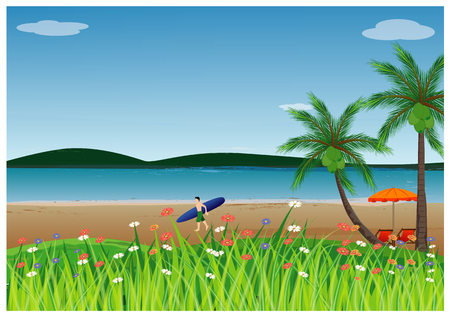 one man with surf at the sea vector designのイラスト素材