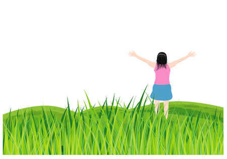 one lady in grass field vector designのイラスト素材