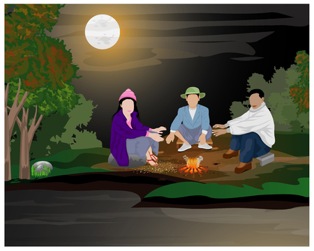 cartoon shape with fire at night time vector designのイラスト素材