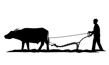 silhouette farmer plow vector designのイラスト素材