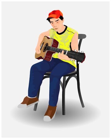 one man with guitar vector designのイラスト素材