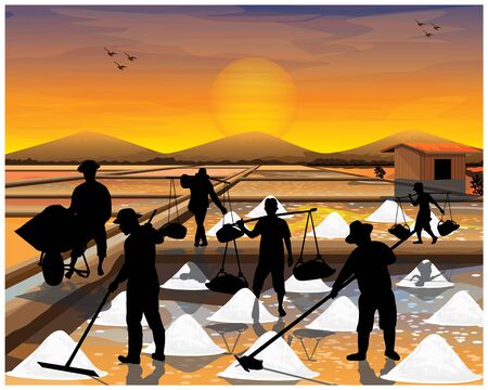 silhouette agriculturist work in saline field vector designのイラスト素材