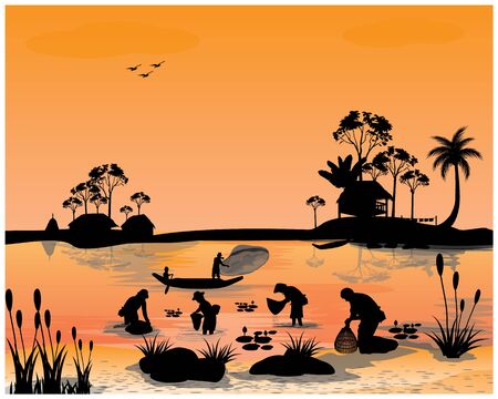 silhouette lifestyle of people at countryside vector designのイラスト素材