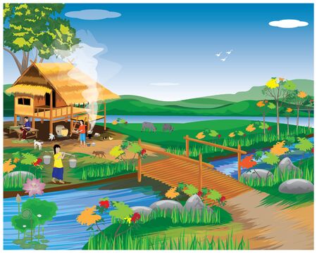 lifestyle of people at countryside vector designのイラスト素材