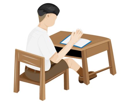 student boy sit on chair read a book vector designのイラスト素材