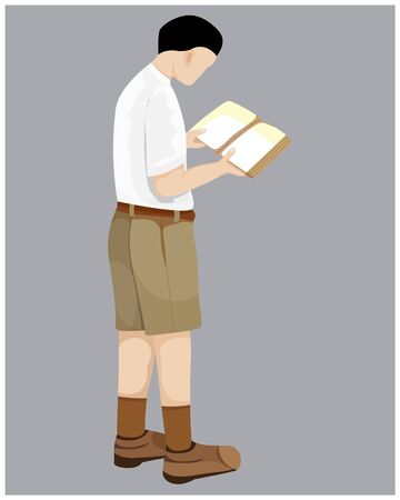 the student boy reading the book vector designのイラスト素材