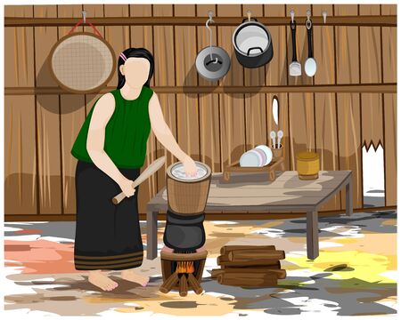one woman work in kitchen vector designのイラスト素材