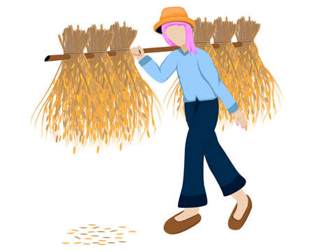 farmer carry bundle of rice on one's shoulder vector designのイラスト素材