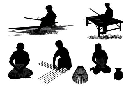 agriculturist weaving a container by hand vector designのイラスト素材