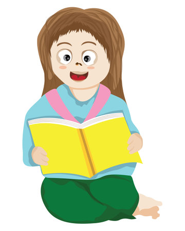 little girl reading a book vector designのイラスト素材
