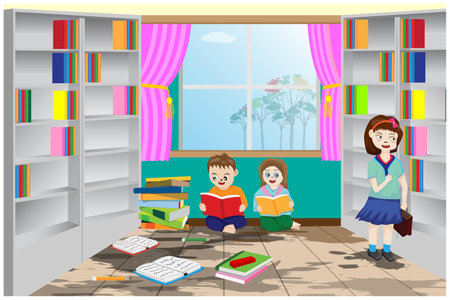 little student reading in library vector designのイラスト素材