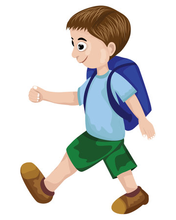 Little boy with blue bag vector designのイラスト素材