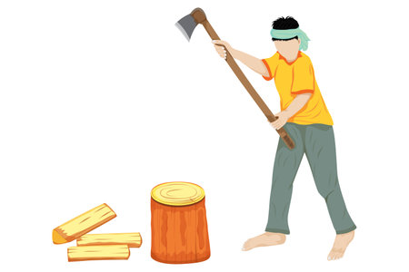 isolated agriculturist  cutting firewood vector designのイラスト素材