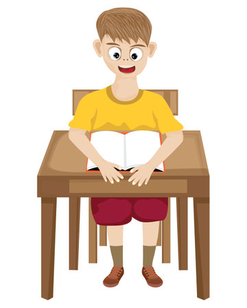 one child sit on chair reading a book vector designのイラスト素材