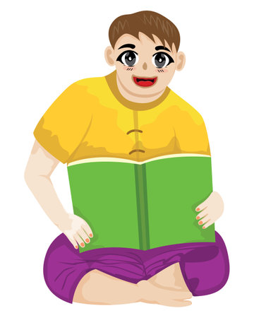 little child reading a book vector designのイラスト素材
