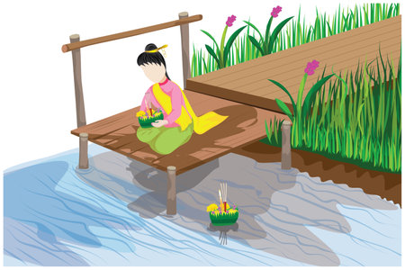 beautiful woman with Cone flower vector designのイラスト素材