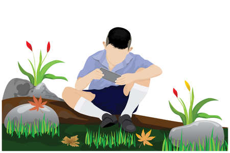 one child with mobile phone vector designのイラスト素材