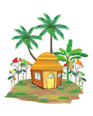 straw hut on beach vector designのイラスト素材