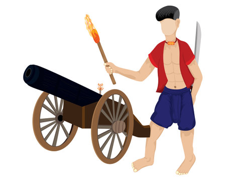 ancient soldier with cannon vector designのイラスト素材