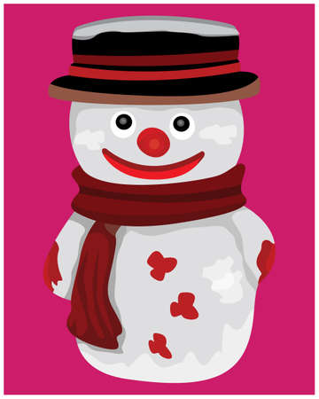 lovely snow man on pink background vector designのイラスト素材