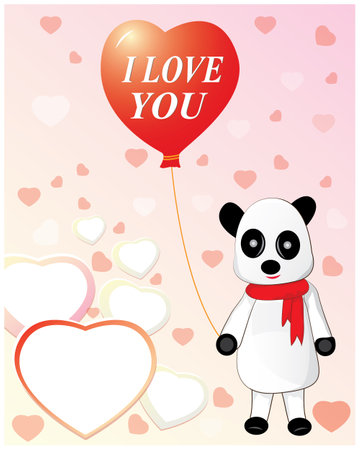 isolated white Teddy bear with red balloon on white background vector designのイラスト素材