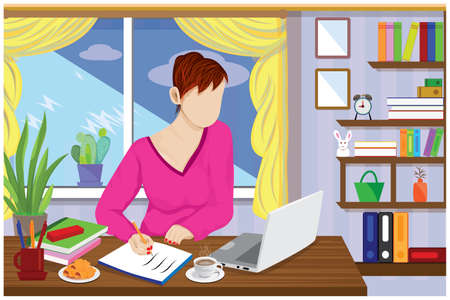 business woman working from home vector designのイラスト素材