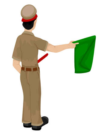 isolated train staff man with flag on white background vector designのイラスト素材