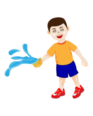 isolated child with Water bowl on white background vector designのイラスト素材