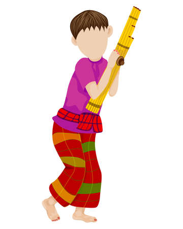 young man with Lao reed mouth organ vector designのイラスト素材