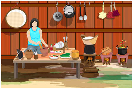 isolated woman cooking food in the kitchen vector designのイラスト素材