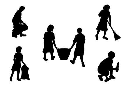 silhouette girl and boy student cartoon shape on white background vector designのイラスト素材