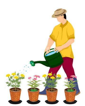 isolated agriculturist  watering into flower plant  vector designのイラスト素材
