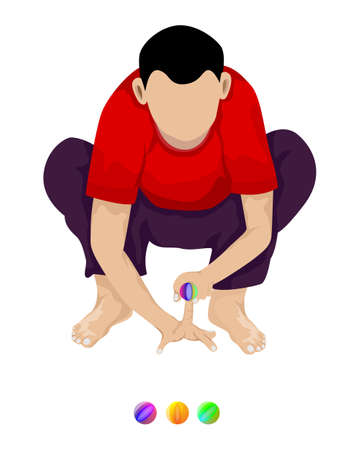isolated young boy play glass marble ball vector designのイラスト素材