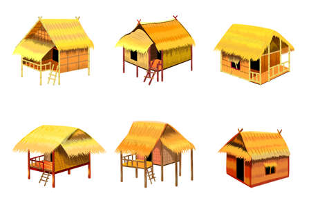 isolated straw hut on white background vector designのイラスト素材