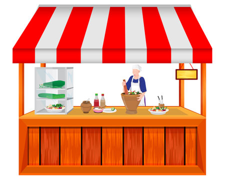 female trader with papaya salad shop vector designのイラスト素材