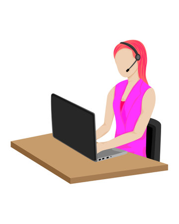 isolated woman call center staff on white background vector designのイラスト素材