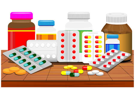 medicine on wood floor vector designのイラスト素材