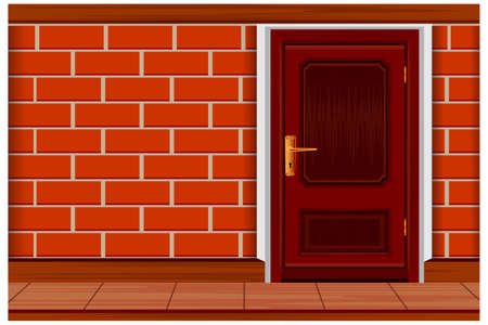 wood door with brick wall vector designのイラスト素材