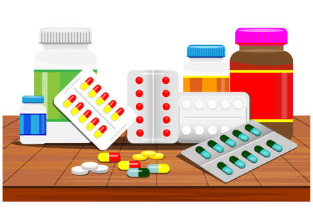 medicine on wood floor vector designのイラスト素材