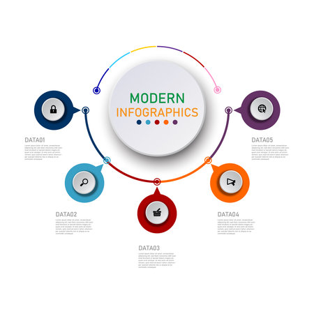 circle infographics label template with 5 steps or options.icon can be use for process diagram.vector designのイラスト素材