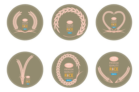 Set of labels with wheat products. Vector illustration in flat style.のイラスト素材