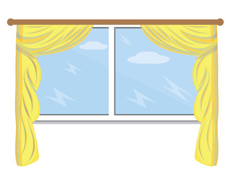 yellow curtain on window vector designのイラスト素材