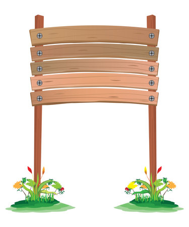 wooden sign with flower on white background vector designのイラスト素材