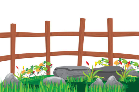 wooden fence in flower garden vector designのイラスト素材