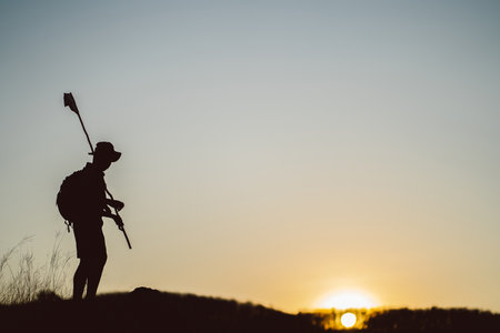 Boy Scouts join forces to study nature on the mountain Hiking activities to study the survival of the scouts.の写真素材